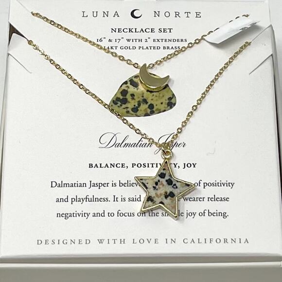 Luna Norte Dalmatian Jasper Gold Necklace Gift Set 16" 17" NWT - Picture 3 of 7